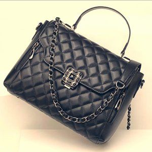 Genuine Leather Black Quilted Shoulder Strap Bag